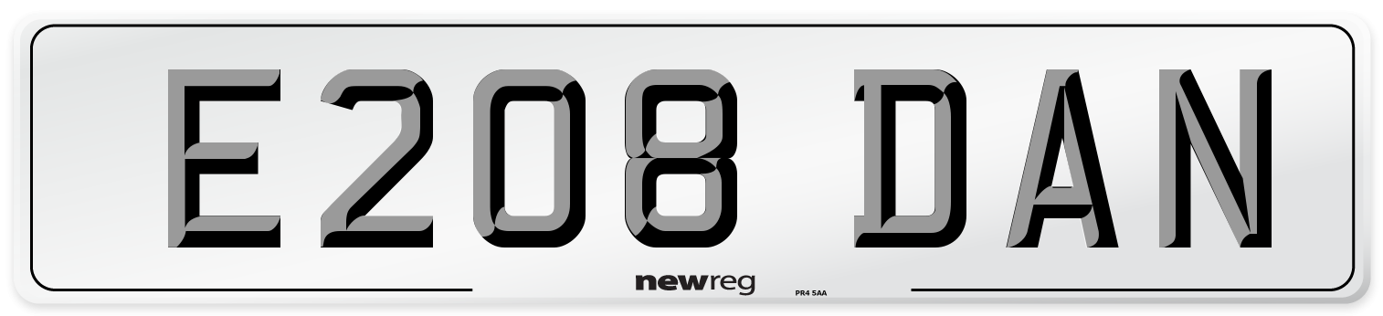 E208 DAN Number Plate from New Reg